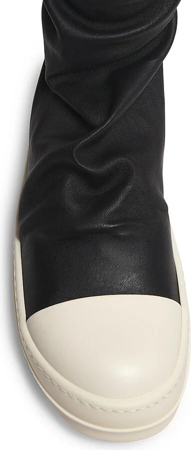 Women's Leather Over-The-Knee Stocking Boots - Black And Milk - Size 5 - Image 4