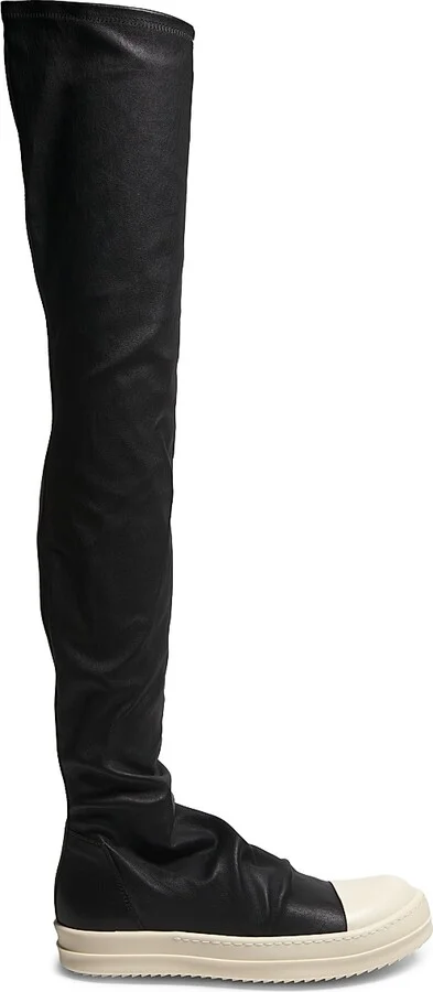 Women's Leather Over-The-Knee Stocking Boots - Black And Milk - Size 5