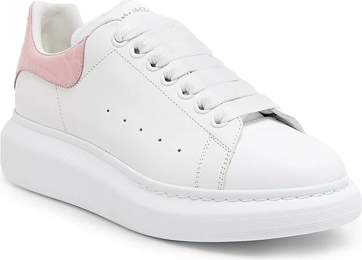 Women's Leather Oversized Low-Top Sneakers - White Pink - Size 6 - Image 2