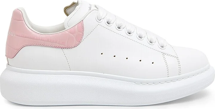 Women's Leather Oversized Low-Top Sneakers - White Pink - Size 6