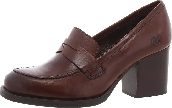 Womens Leather Padded Insole Loafer Heels