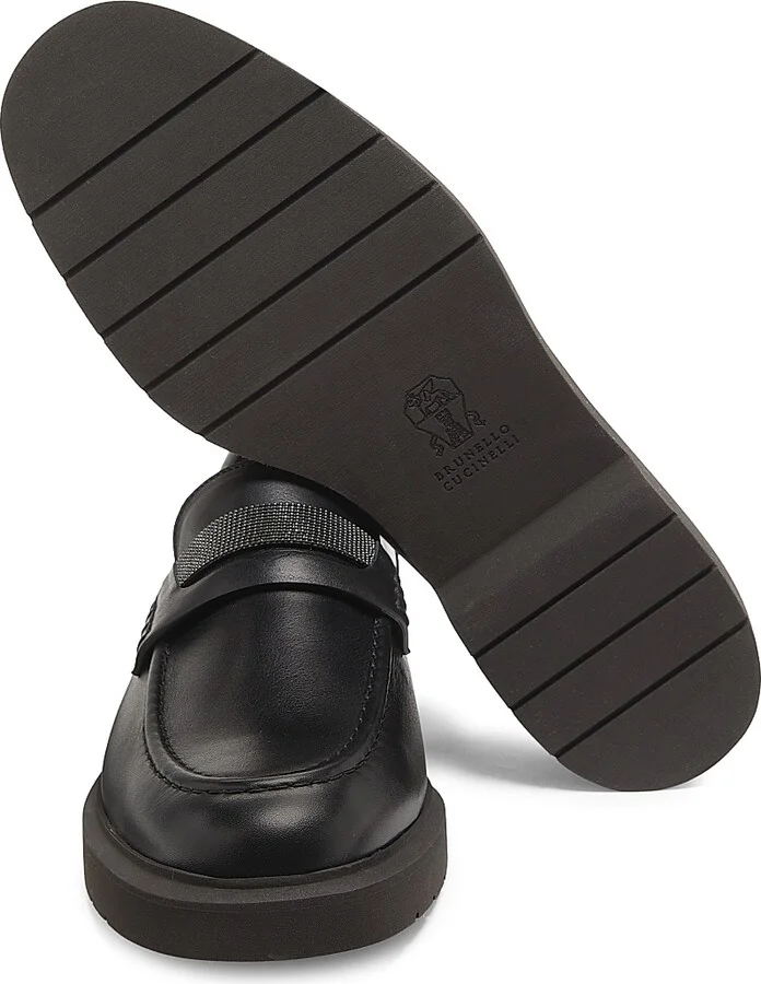 Women's Leather Penny Loafers - Nero - Size 6 - Image 5
