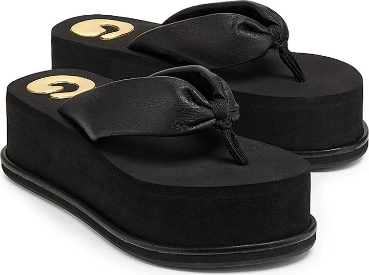 Women's Leather Platform Sandals - Black - Size 8 - Image 2