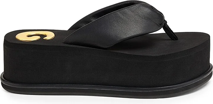 Women's Leather Platform Sandals - Black - Size 8