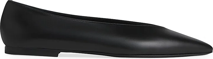 Women's Leather Point-Toe Ballerina Flats - Black - Size 8