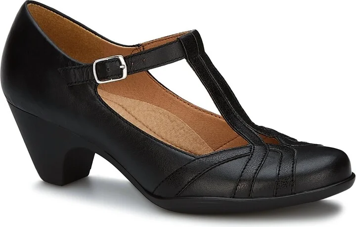 Women's Leather Pumps Buckle Closure Shoes In Black