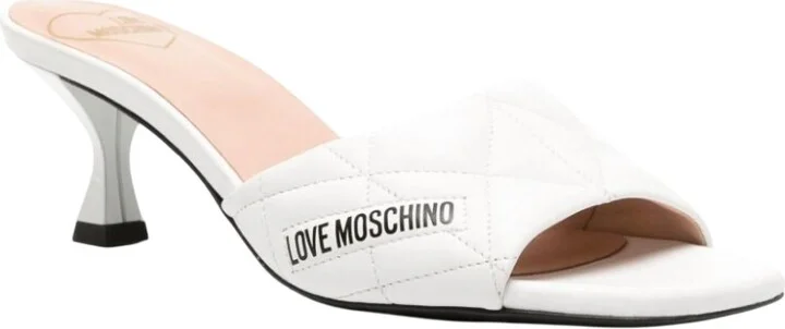 Women's Leather Quilted Heels Mule In White
