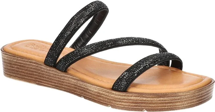 Womens Leather Rhinestone Wedge Sandals
