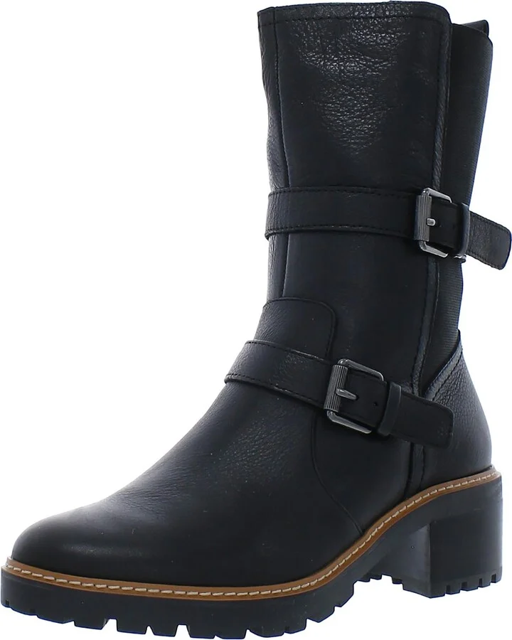 Womens Leather Round Toe Mid-Calf Boots