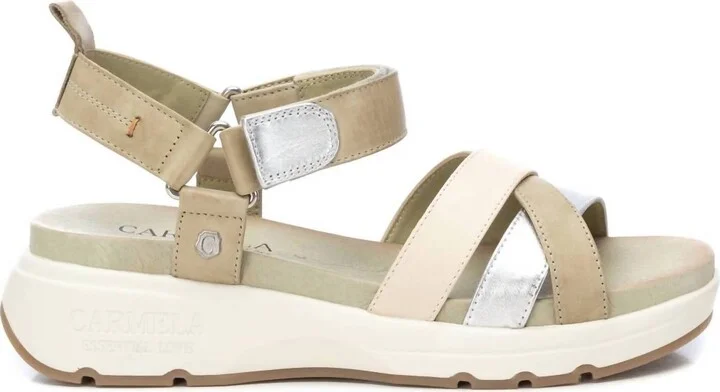 Women's Leather Sandals In Kakhi