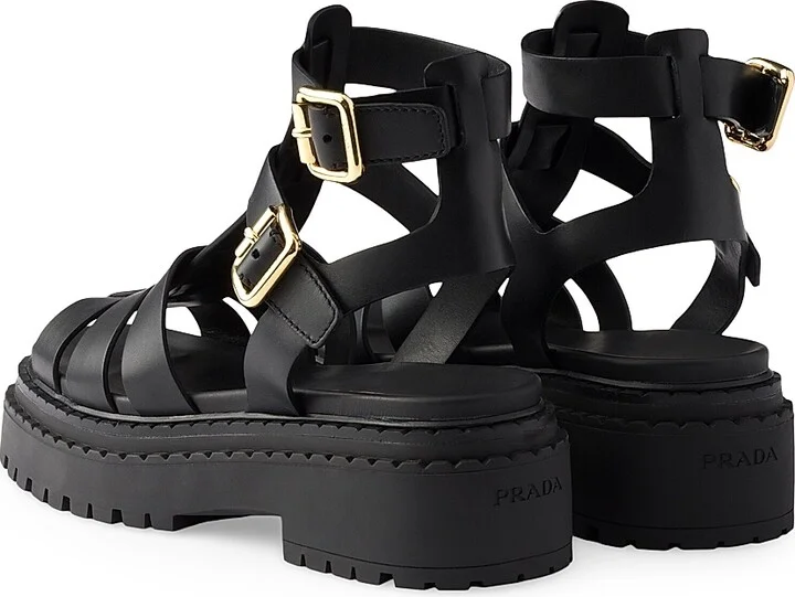 Women's Leather Sandals with Ankle Straps - Black - Size 6 - Image 3