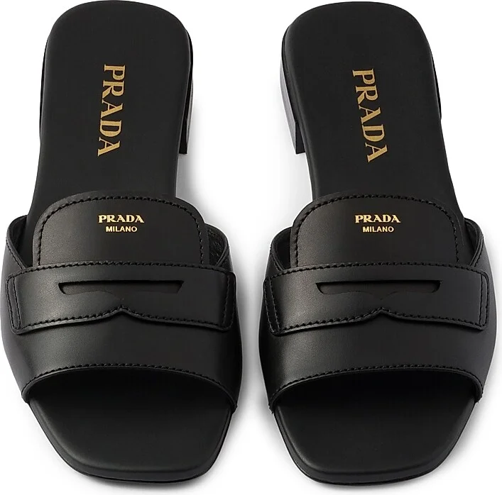 Women's Leather Slides - Black - Size 5 - Image 2