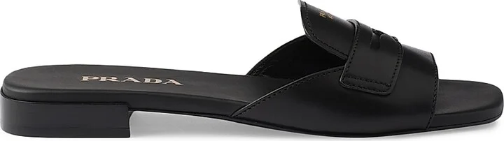 Women's Leather Slides - Black - Size 5