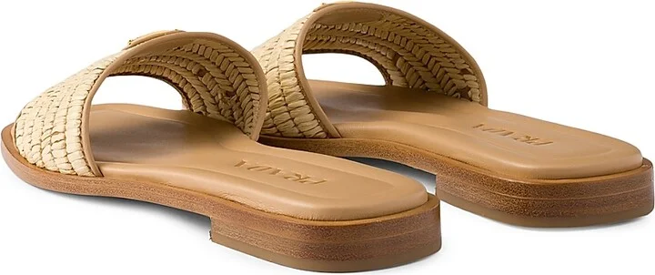 Women's Leather Slides with Crochet Details - Beige Khaki - Size 9 - Image 3