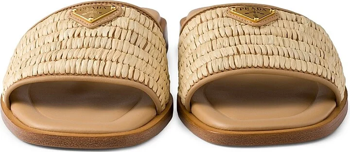 Women's Leather Slides with Crochet Details - Beige Khaki - Size 9 - Image 4