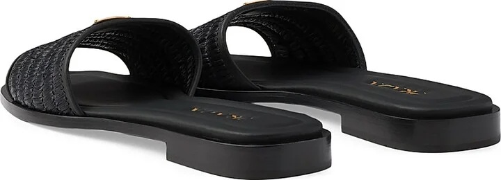 Women's Leather Slides with Crochet Details - Beige Khaki - Size 9 - Image 8