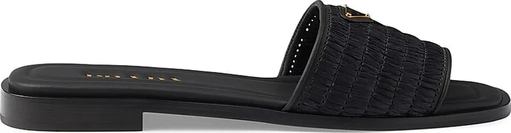 Women's Leather Slides with Crochet Details - Beige Khaki - Size 9 - Image 10
