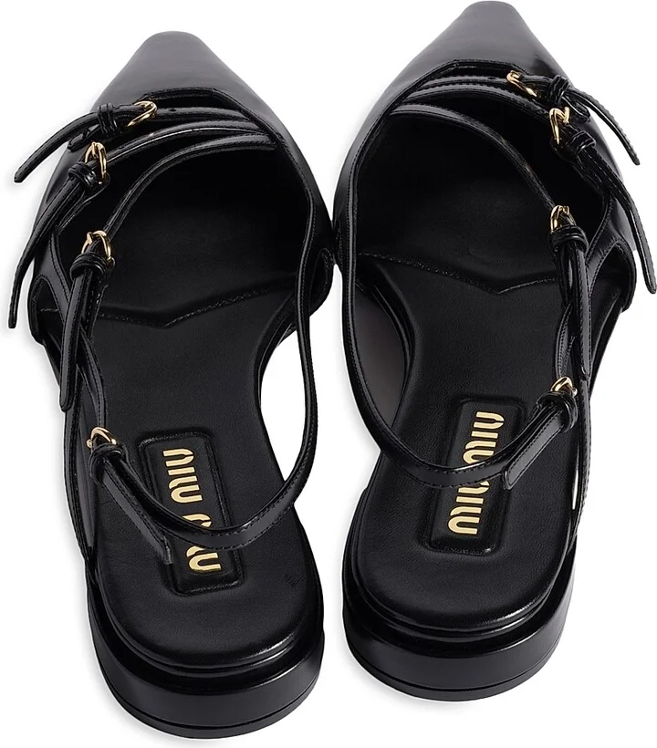 Women's Leather Slingback Ballerinas with Buckles - Black - Size 6 - Image 2
