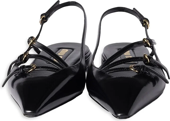 Women's Leather Slingback Ballerinas with Buckles - Black - Size 6 - Image 3