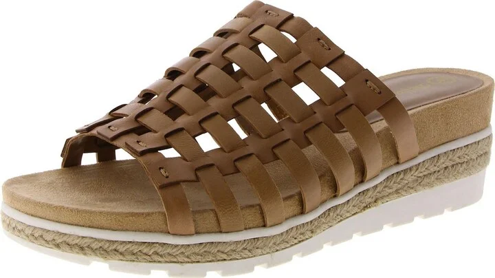 Womens Leather Slip On Wedge Sandals