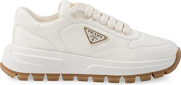 Women's Leather Sneakers - Beige Khaki - Size 9