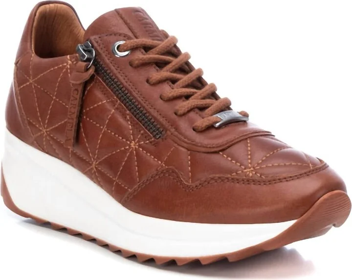 Women's Leather Sneakers In Camel
