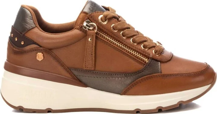 Women's Leather Sneakers In Camel