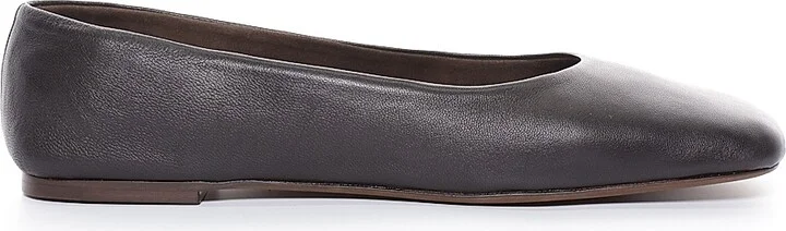 Women's Leather Square-Toe Ballet Flats - Black - Size 5.5