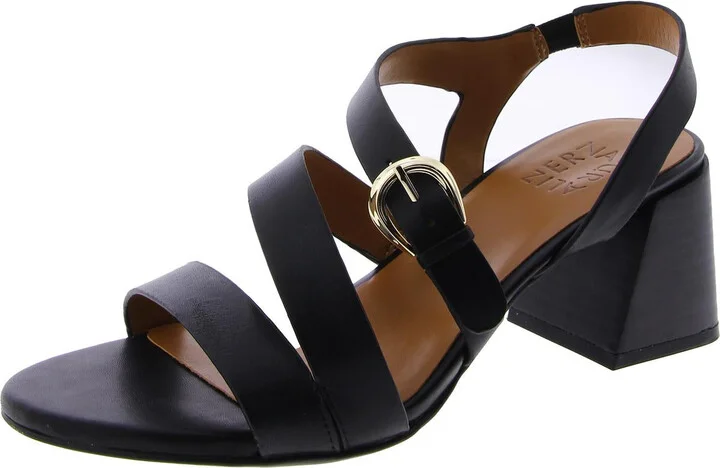 Womens Leather Strappy Block Heel