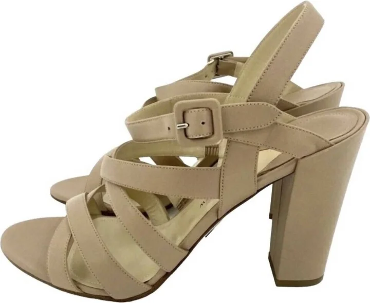 Women's Leather Strappy Block Heel Sandals In Tan