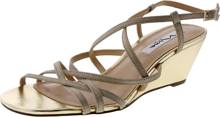 Womens Leather Strappy Wedge Sandals