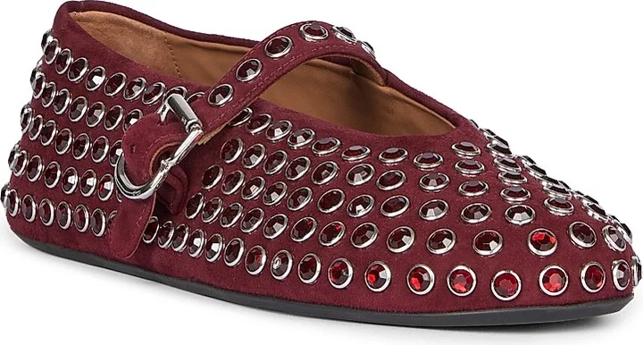 Women's Leather & Strass Ballet Flats - Rouge Grenat - Size 6 - Image 2