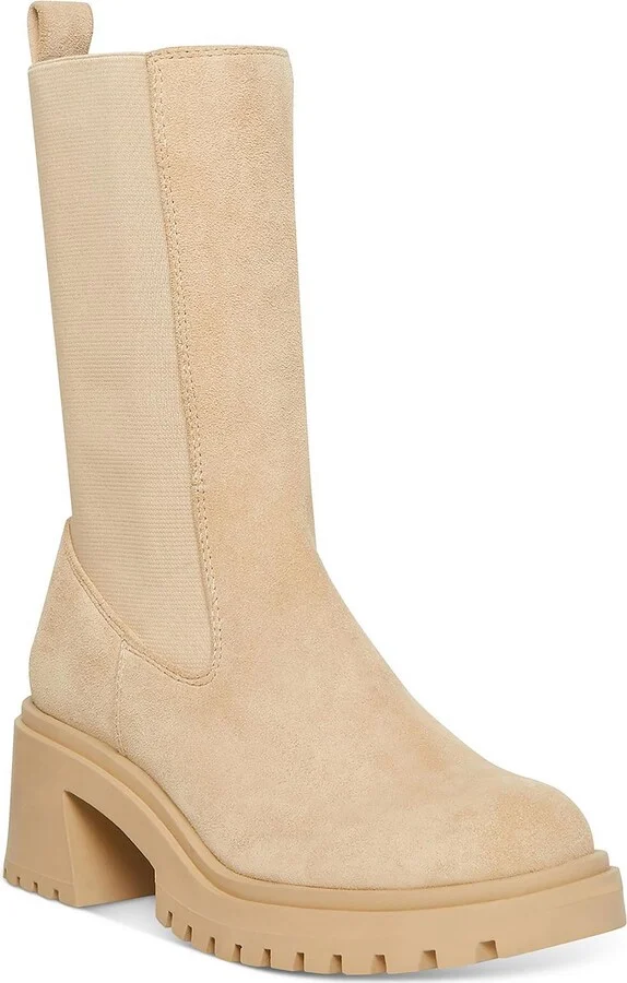 Womens Leather Stretch Mid-Calf Boots