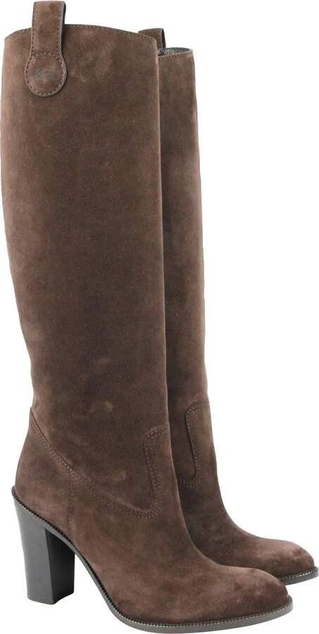 Women's Leather / Suede Script Logo Tall Knee Boots - Image 4