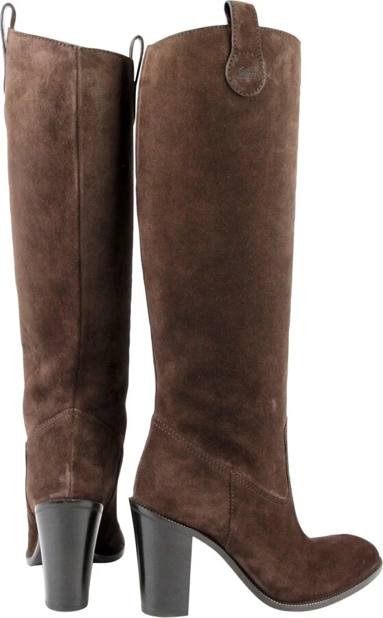 Women's Leather / Suede Script Logo Tall Knee Boots - Image 5