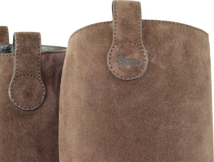 Women's Leather / Suede Script Logo Tall Knee Boots - Image 6