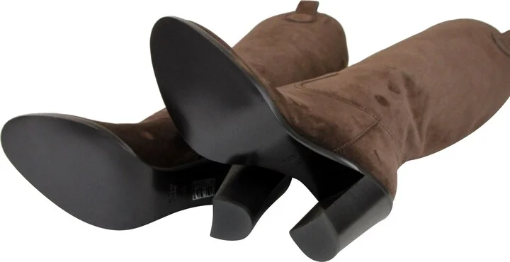 Women's Leather / Suede Script Logo Tall Knee Boots - Image 8