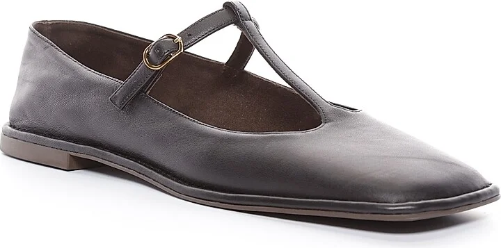 Women's Leather T-Strap Ballet Flats - Black - Size 7 - Image 2