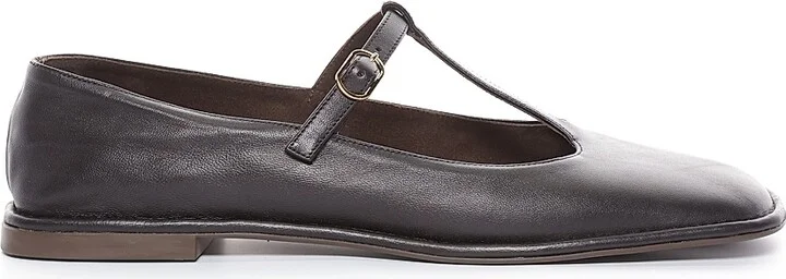 Women's Leather T-Strap Ballet Flats - Black - Size 7