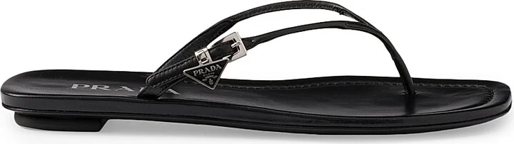 Women's Leather Thong Sandals - Black - Size 7.5