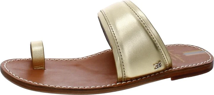 Womens Leather Toe Loop Slide Sandals