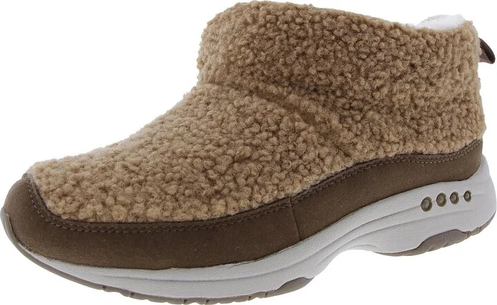 Womens Leather Trim Faux Fur Ankle Boots