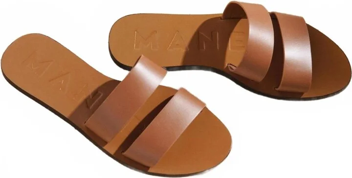 Women's Leather Two Bands Sandal In Tan