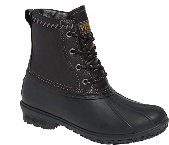 Women's Leather Upper Short Duck Boot In Black