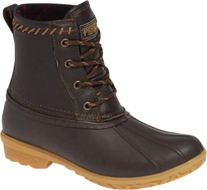Women's Leather Upper Short Duck Boot In Brown