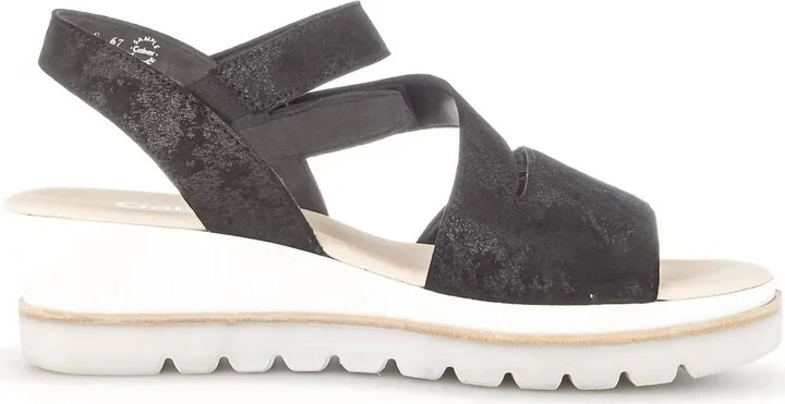 Women's Leather Wedge Sandals In Black Metallic