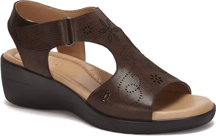 Women's Leather Wedge Sandals With Plush Footbed In Brown