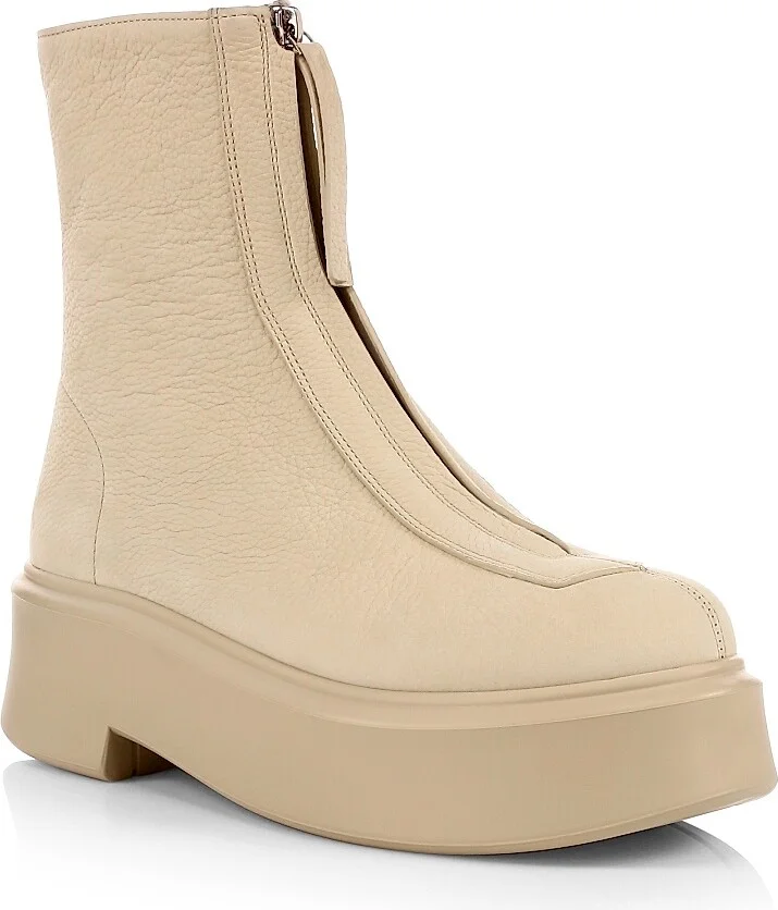 Women's Leather Zip Platform Booties - Beige - Size 6 - Image 2