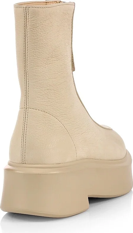 Women's Leather Zip Platform Booties - Beige - Size 6 - Image 3