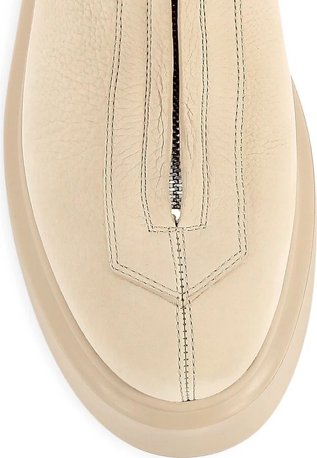 Women's Leather Zip Platform Booties - Beige - Size 6 - Image 4